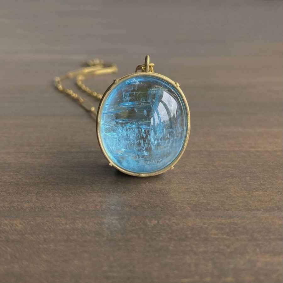 Jewelry Rosanne Pugliese | Vivid Aquamarine Cabochon Cage Set Pendant