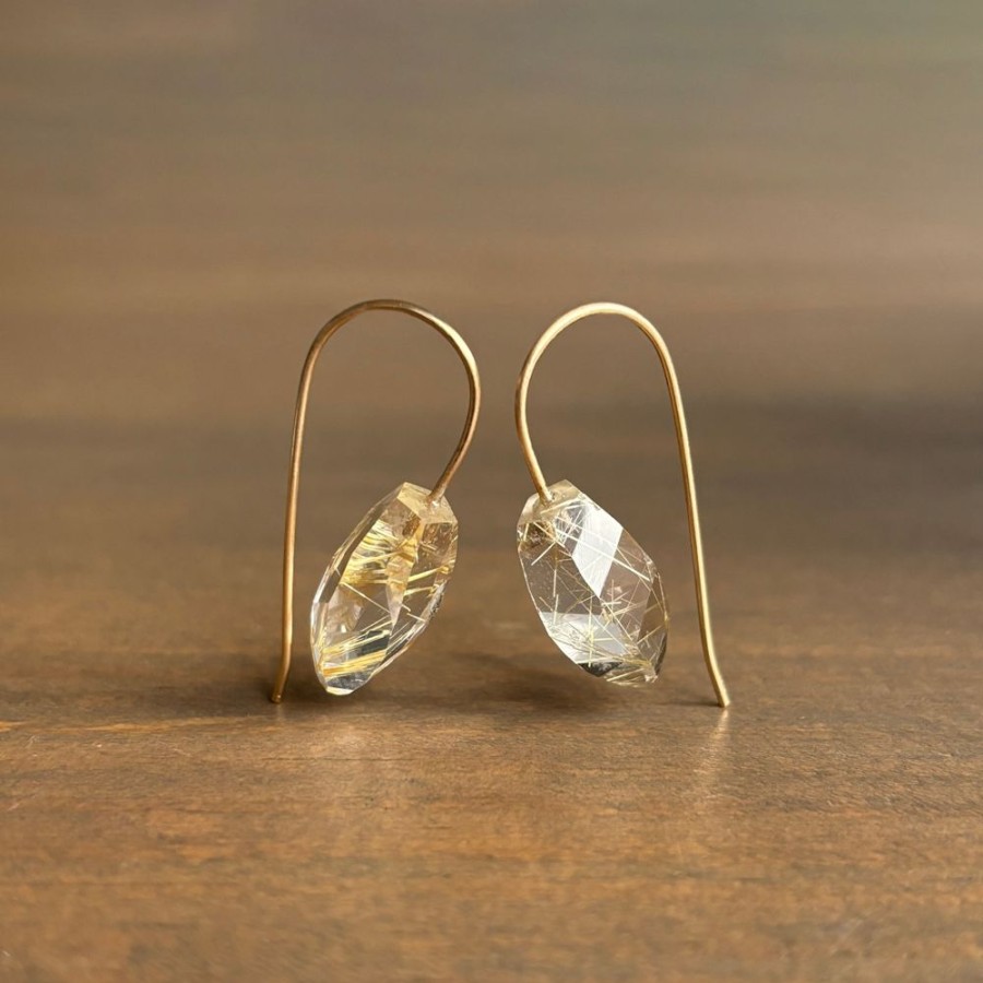 Jewelry Rosanne Pugliese | Rutilated Quartz Minimalist Drop Earrings