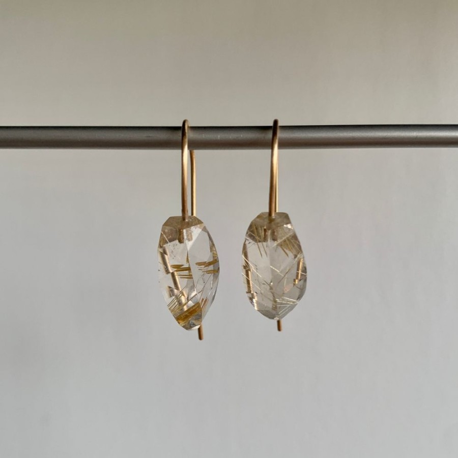 Jewelry Rosanne Pugliese | Rutilated Quartz Minimalist Drop Earrings