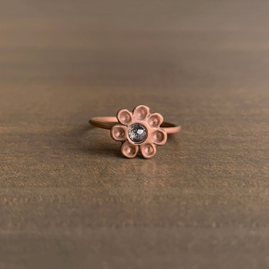 Jewelry Judi Powers | Rose Gold Dahlia Ring With Grey Diamond