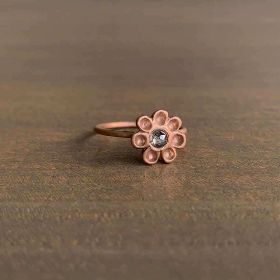 Jewelry Judi Powers | Rose Gold Dahlia Ring With Grey Diamond