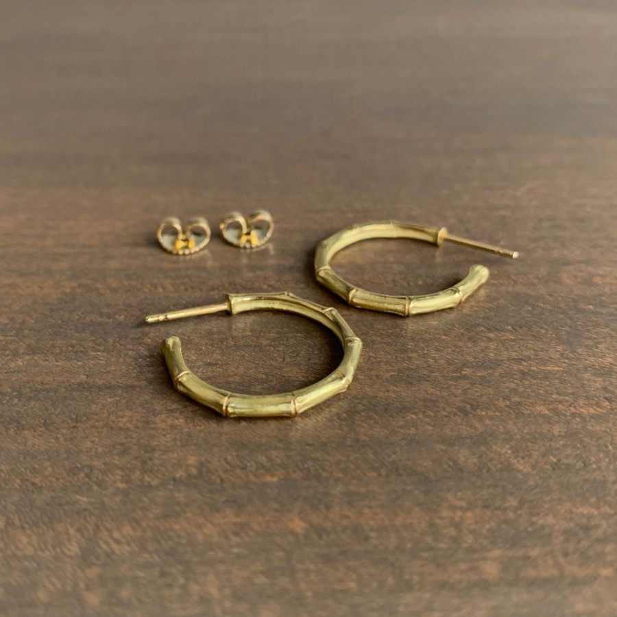 Jewelry Mimi Favre | Medium Gold Bamboo Hoop Earrings