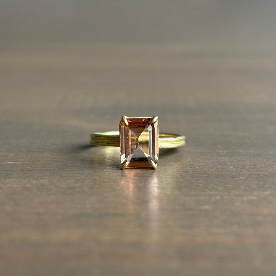 Jewelry Rosanne Pugliese | Emerald Cut Peach Tourmaline Mini Gem Ring