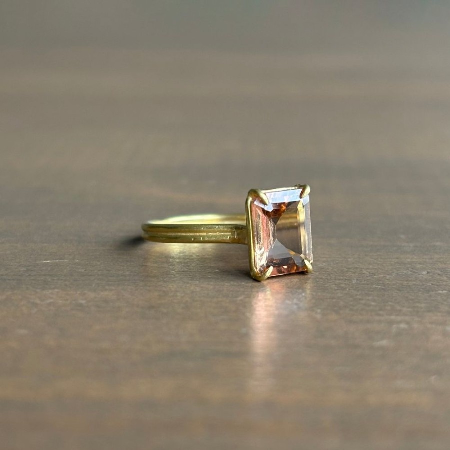 Jewelry Rosanne Pugliese | Emerald Cut Peach Tourmaline Mini Gem Ring