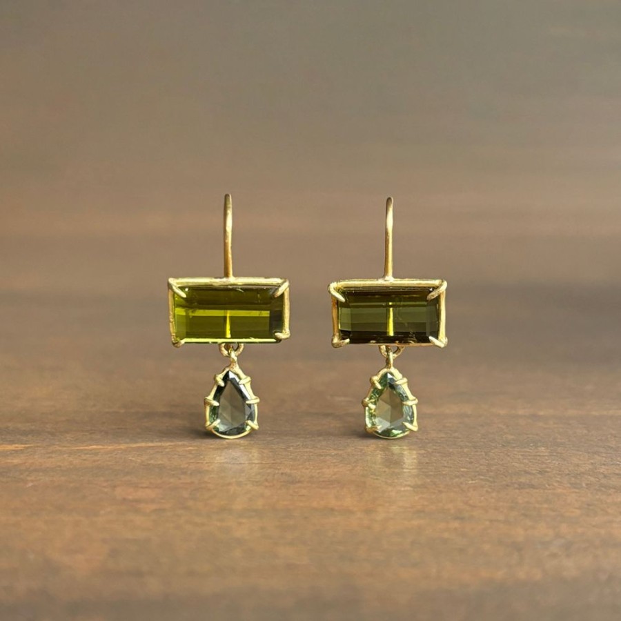 Jewelry Rosanne Pugliese | Green Tourmaline & Sapphire Double Drop Earrings