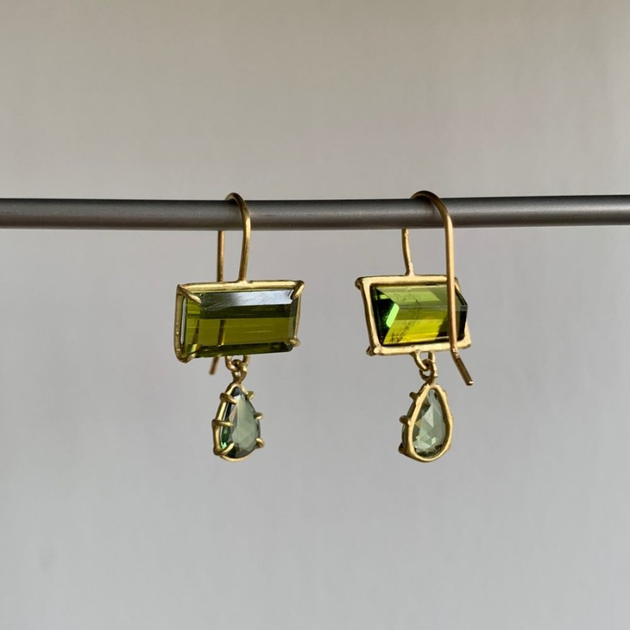 Jewelry Rosanne Pugliese | Green Tourmaline & Sapphire Double Drop Earrings