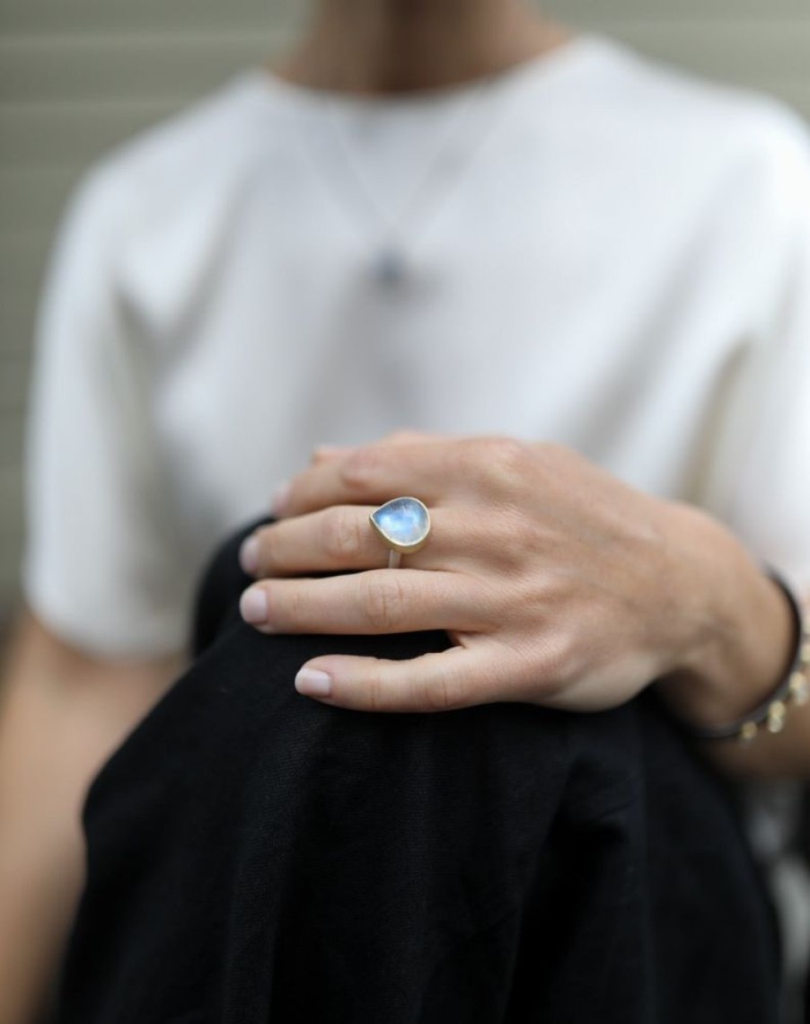 Jewelry Heather Guidero | Teardrop Rainbow Moonstone Cabochon Ring