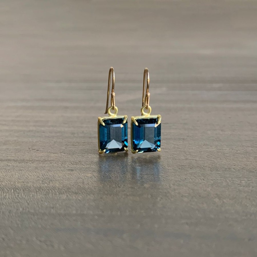 Jewelry Rosanne Pugliese | Small Emerald Cut London Blue Topaz Earrings