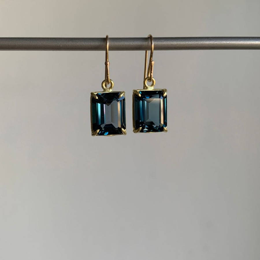 Jewelry Rosanne Pugliese | Small Emerald Cut London Blue Topaz Earrings