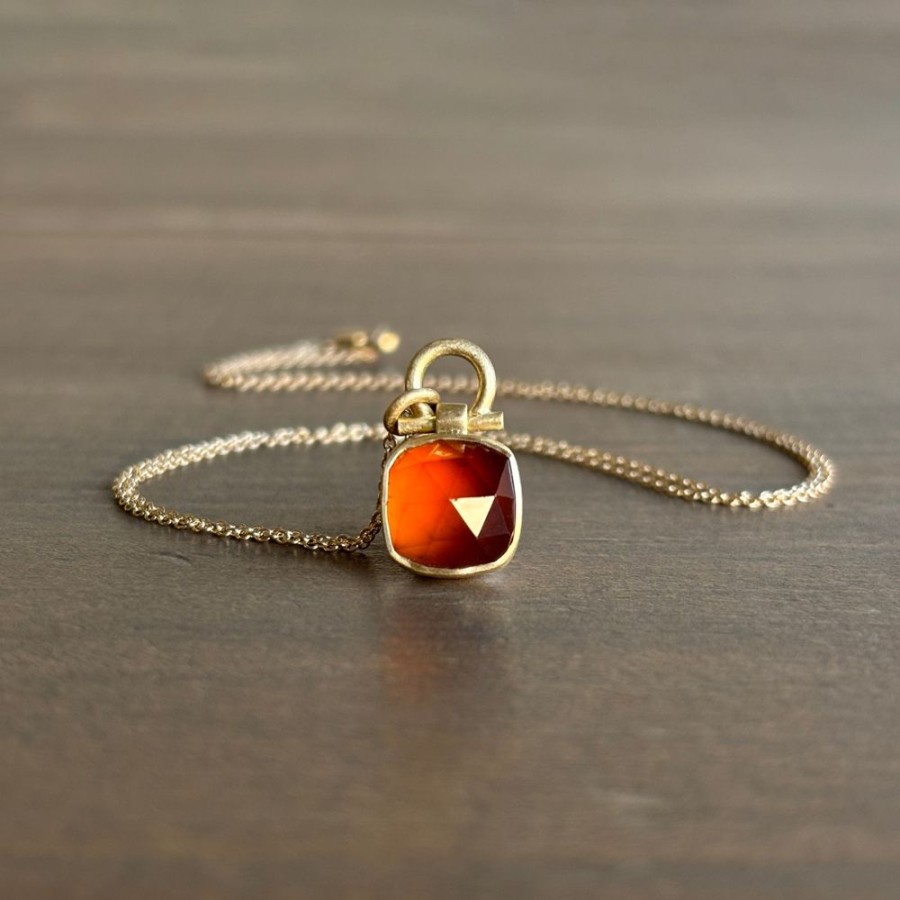 Jewelry Monika Krol | Faceted Cushion Hessonite Garnet Pendant