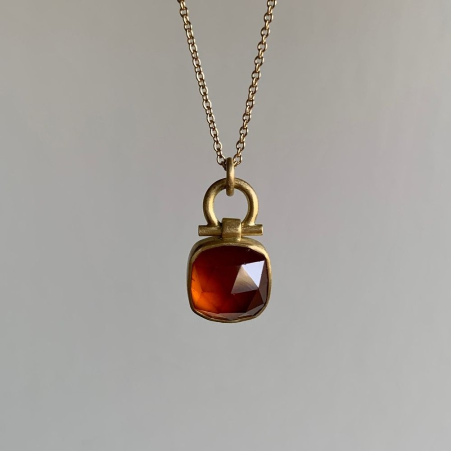 Jewelry Monika Krol | Faceted Cushion Hessonite Garnet Pendant