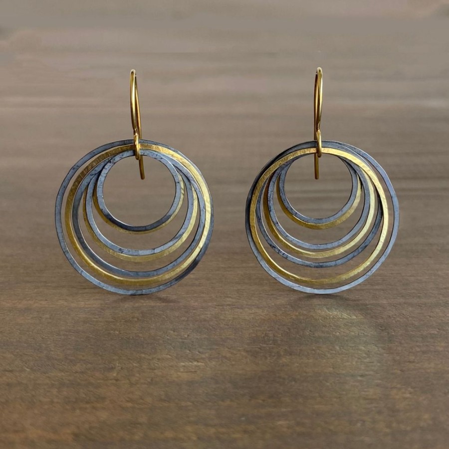 Jewelry Heather Guidero | Small Black & Gold Circle Ripple Earrings