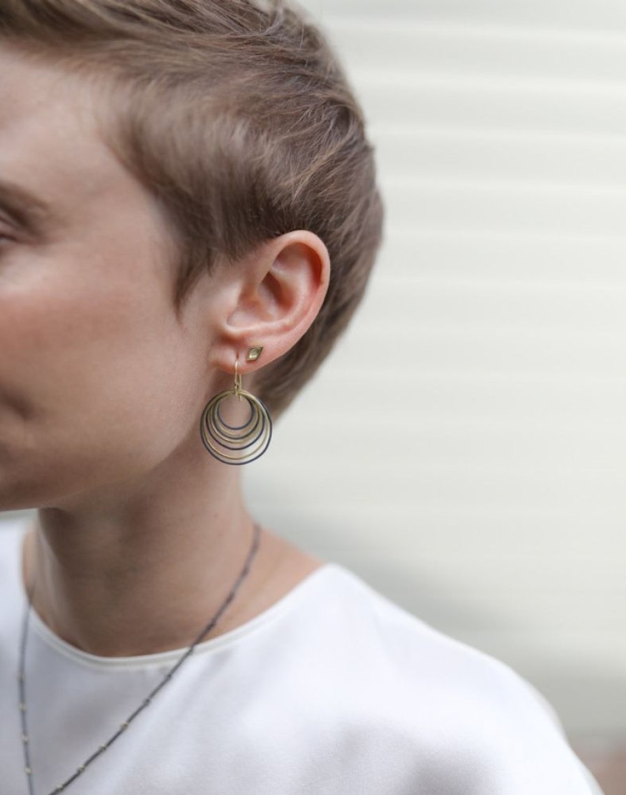 Jewelry Heather Guidero | Small Black & Gold Circle Ripple Earrings