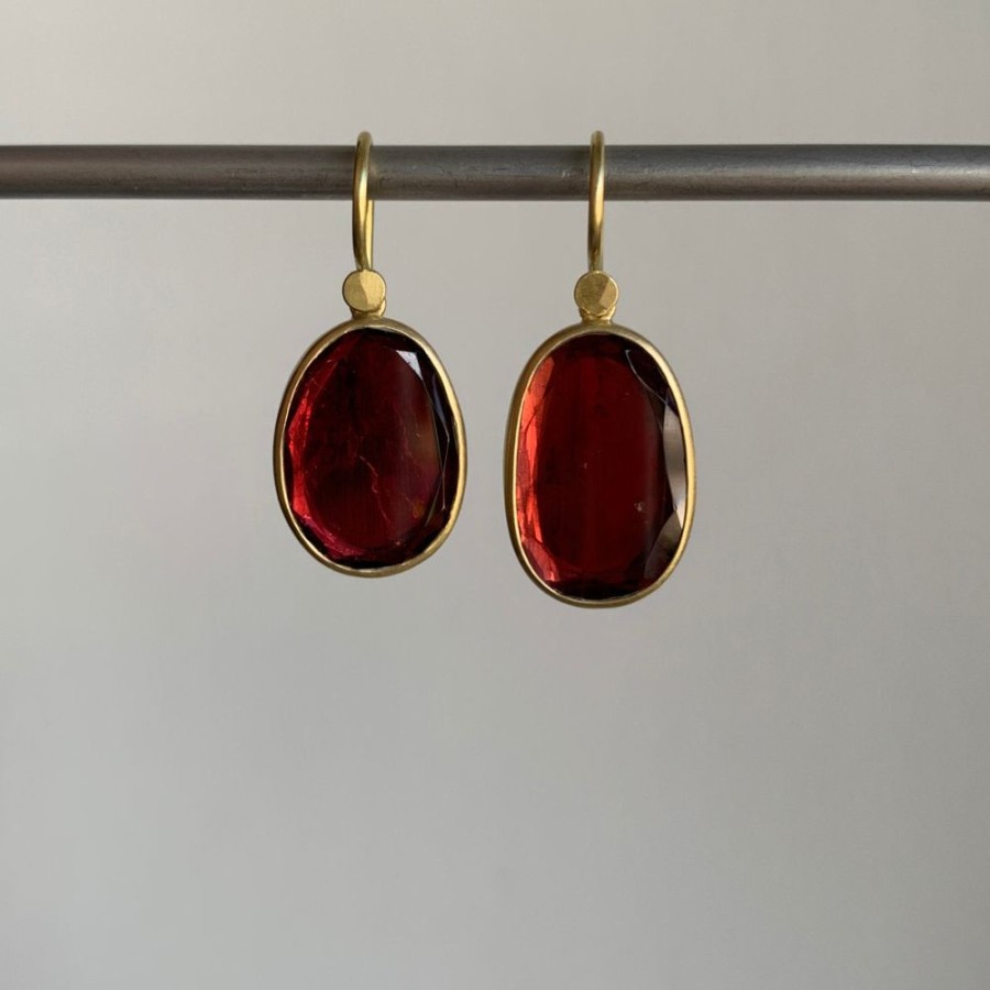 Jewelry Lola Brooks | Red Tourmaline Sequin Pebble Drop Earrings