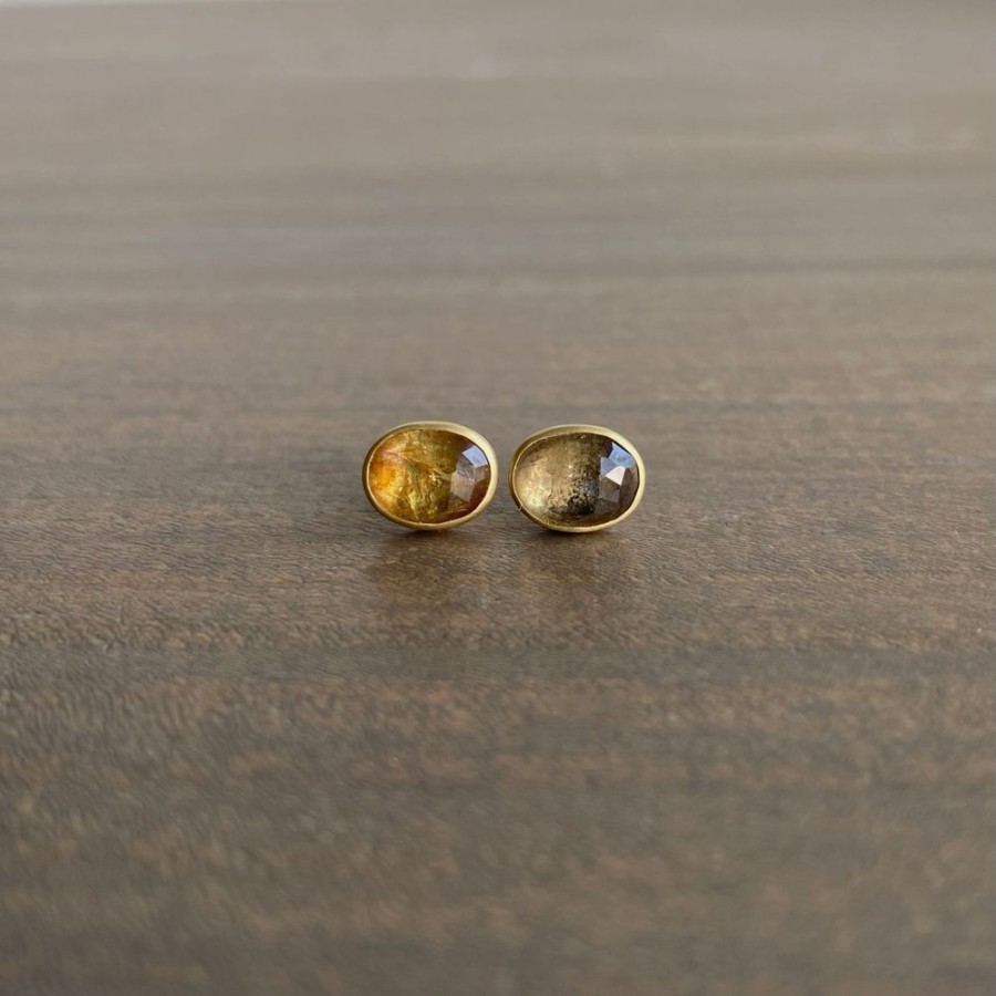 Jewelry Lola Brooks | Oval Peachy Citrus Sapphire Studs