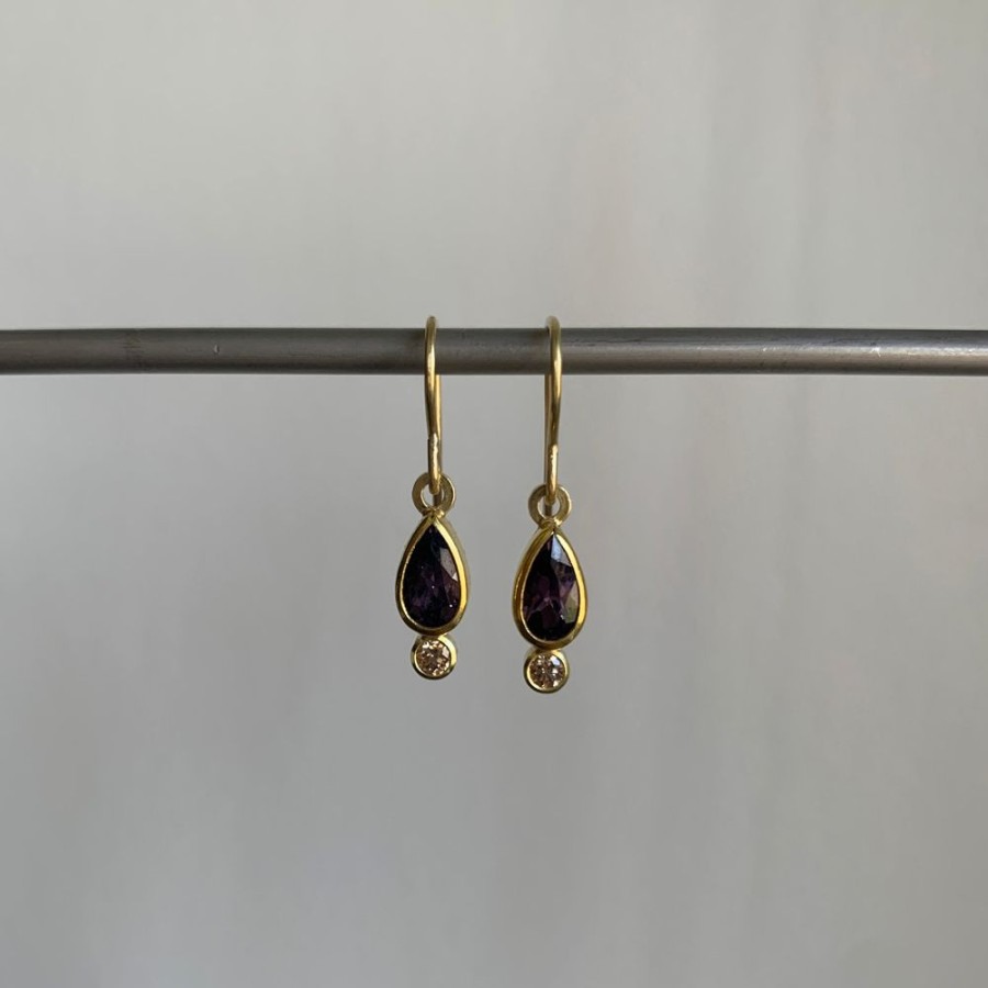 Jewelry Sam Woehrmann | Purple Sapphire & Brown Diamond Drop Earrings