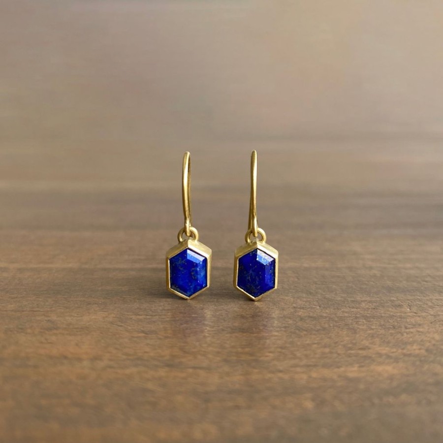 Jewelry Heather Guidero | Bezel Set Lapis Hexagon Drop Earrings