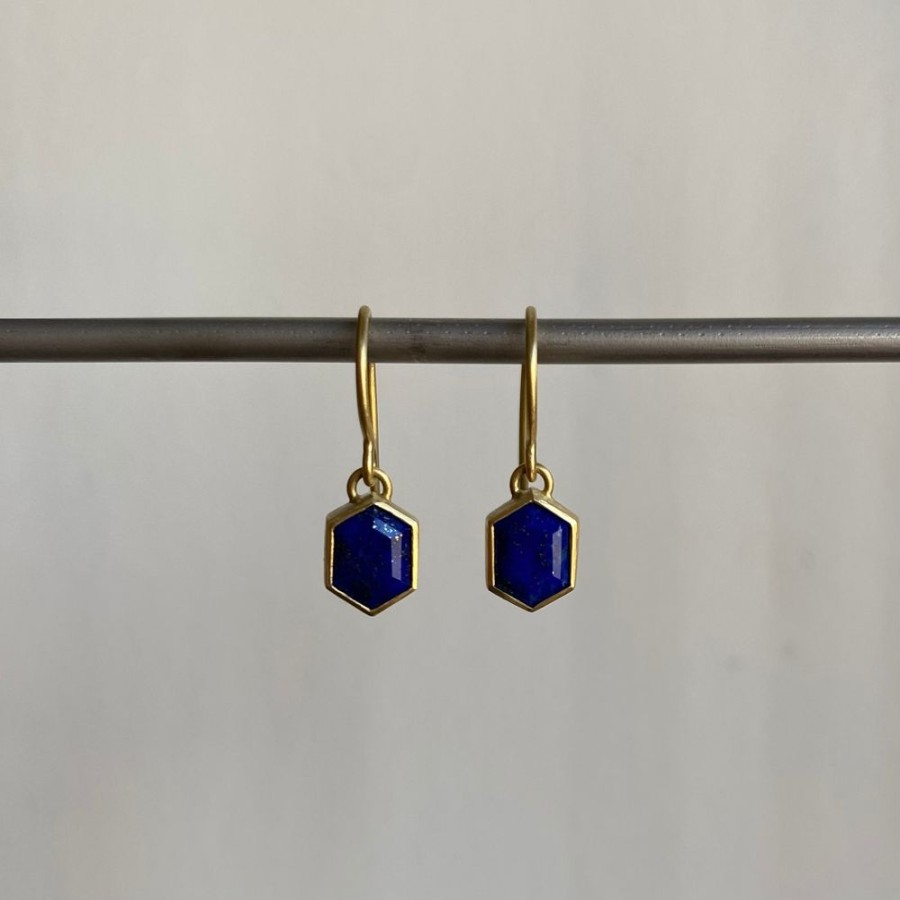 Jewelry Heather Guidero | Bezel Set Lapis Hexagon Drop Earrings