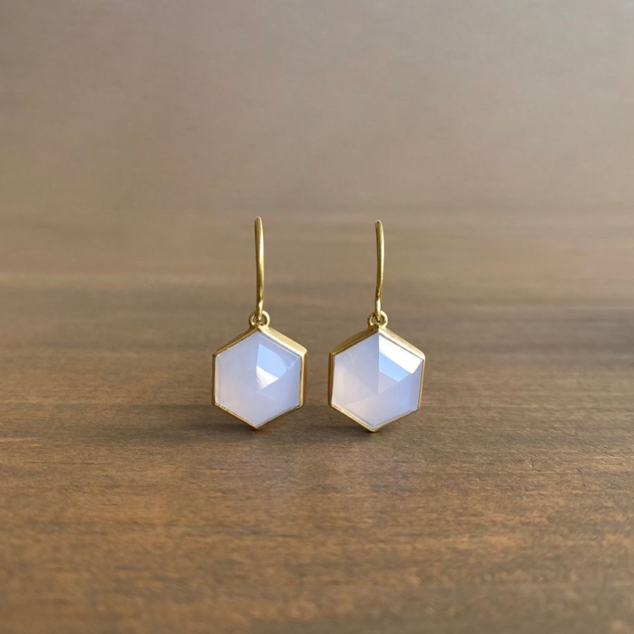 Jewelry Heather Guidero | Bezel Set Lilac Chalcedony Hexagon Drop Earrings