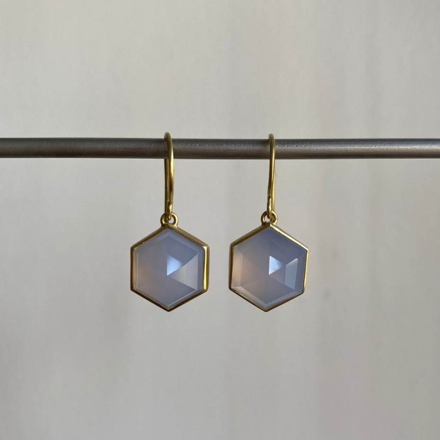 Jewelry Heather Guidero | Bezel Set Lilac Chalcedony Hexagon Drop Earrings