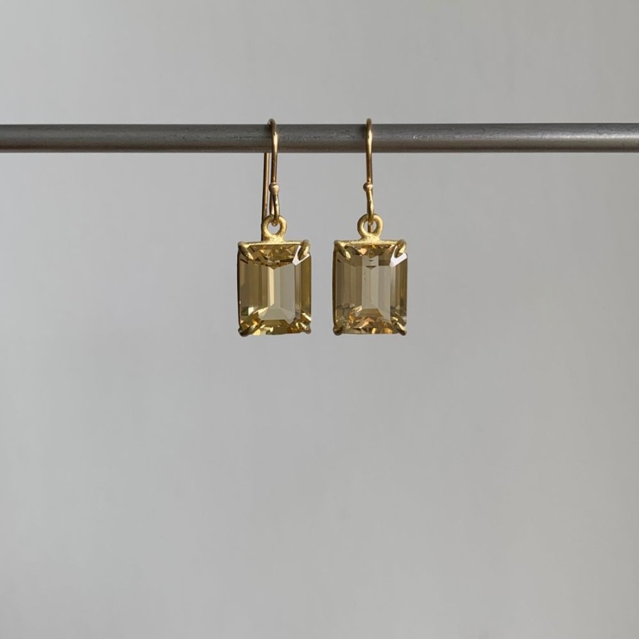 Jewelry Rosanne Pugliese | Small Emerald Cut Champagne Citrine Earrings