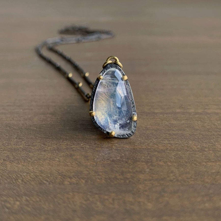 Jewelry Heather Guidero | Prong Set Rainbow Moonstone Drop Necklace