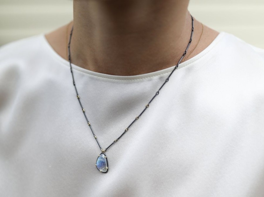 Jewelry Heather Guidero | Prong Set Rainbow Moonstone Drop Necklace