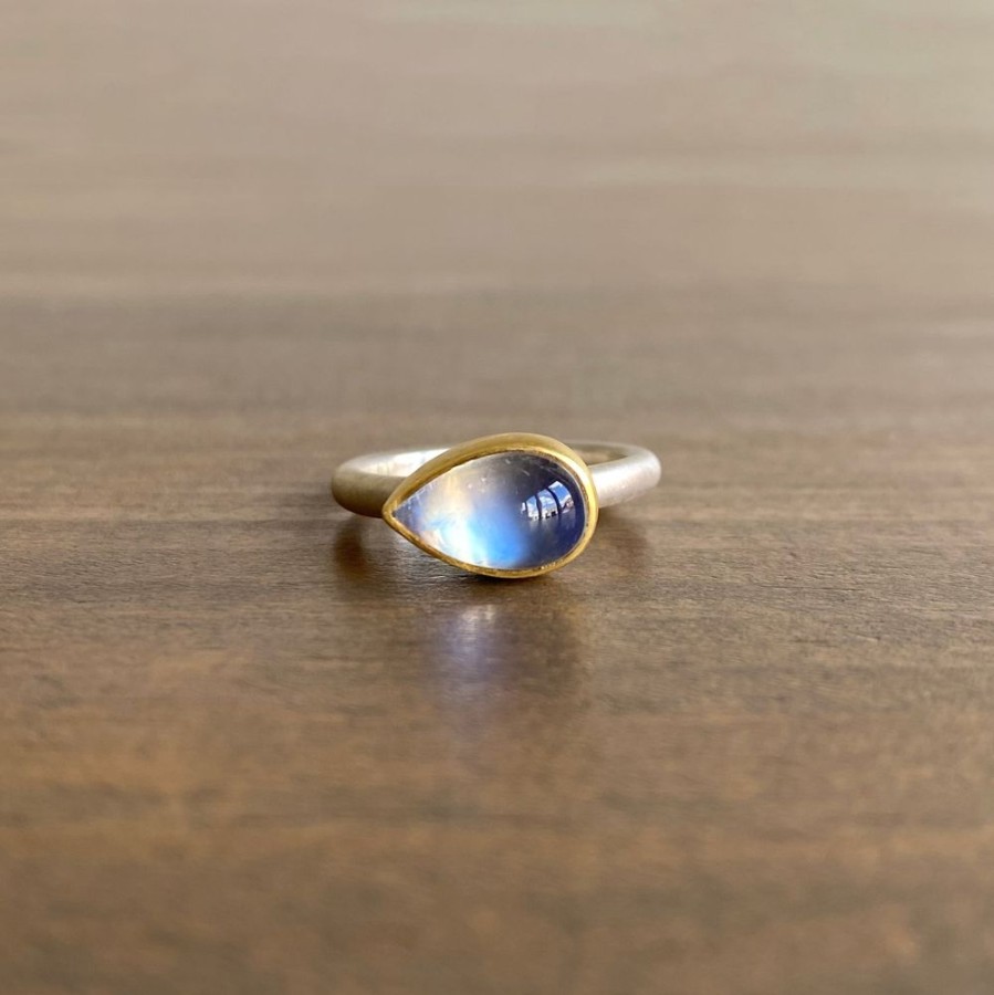 Jewelry Heather Guidero | Cabochon Rainbow Moonstone Teardrop Ring