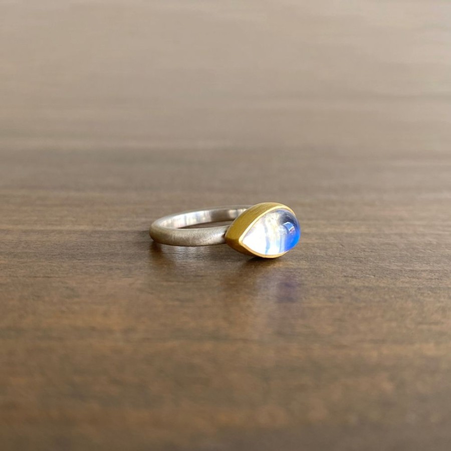 Jewelry Heather Guidero | Cabochon Rainbow Moonstone Teardrop Ring