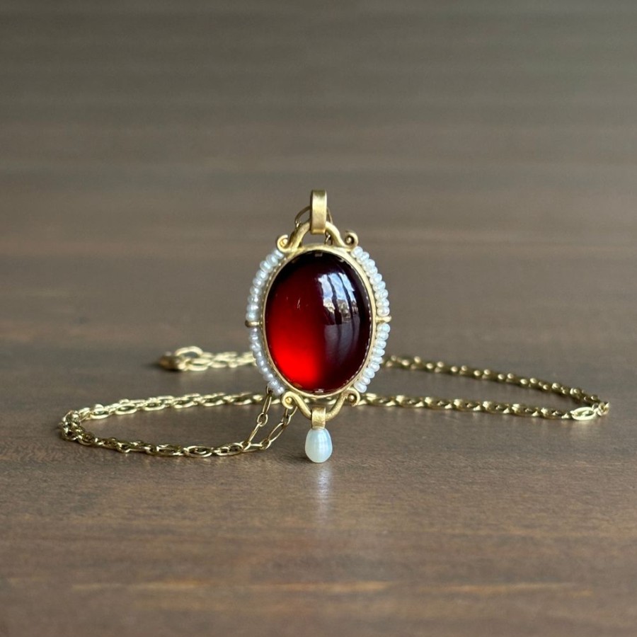 Jewelry Monika Krol | Hessonite Garnet & Pearl Pendant