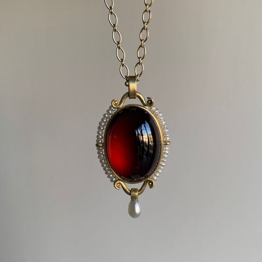 Jewelry Monika Krol | Hessonite Garnet & Pearl Pendant