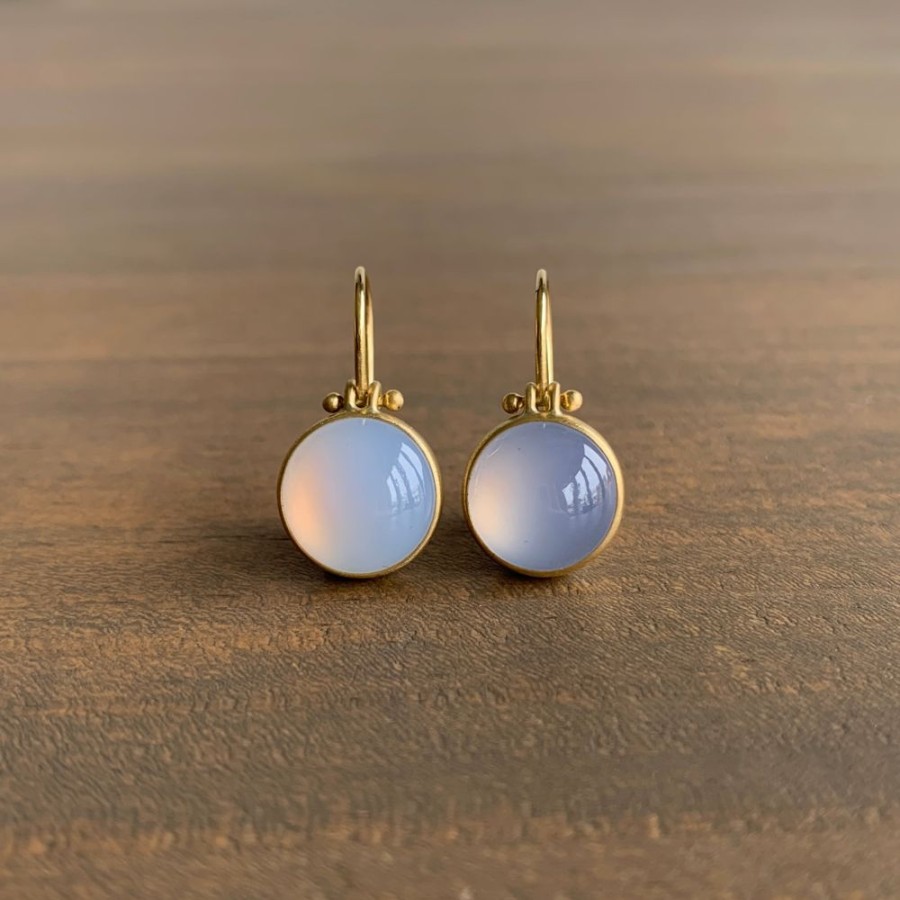 Jewelry Monika Krol | Round Chalcedony Cabochon Earrings