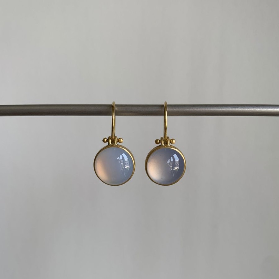 Jewelry Monika Krol | Round Chalcedony Cabochon Earrings