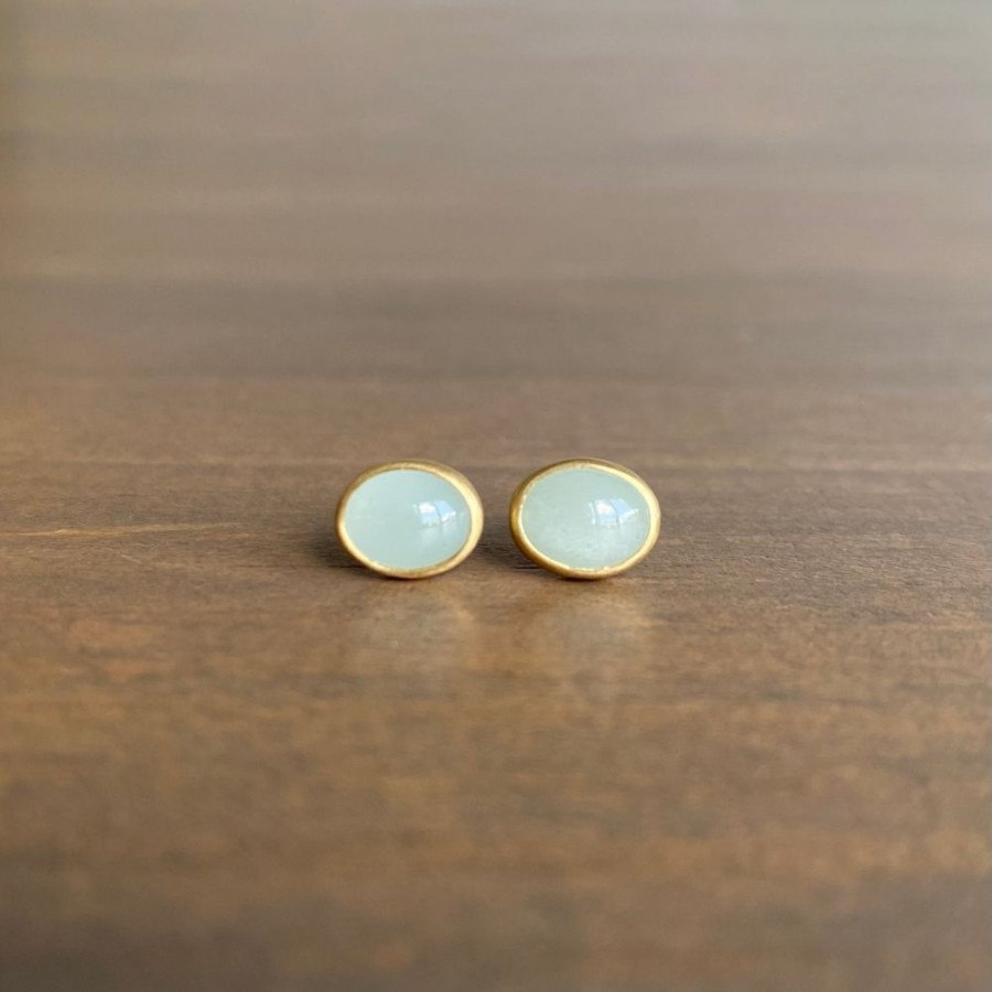 Jewelry Monika Krol | Milky Oval Aquamarine Cabochon Stud Earrings