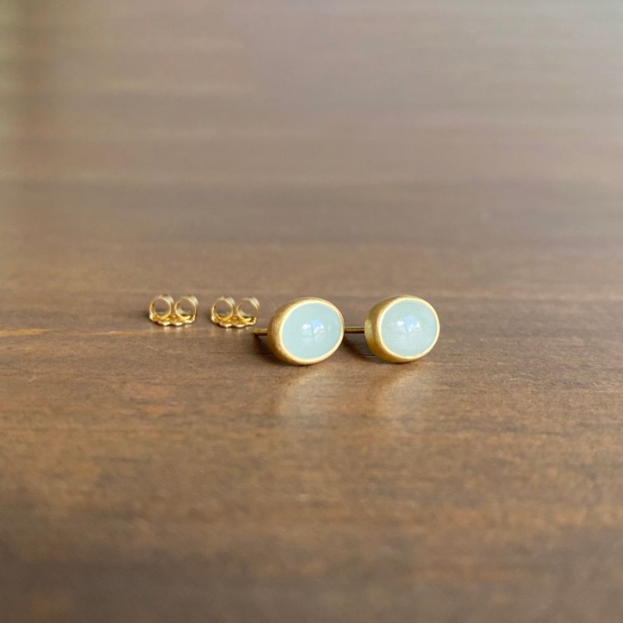 Jewelry Monika Krol | Milky Oval Aquamarine Cabochon Stud Earrings