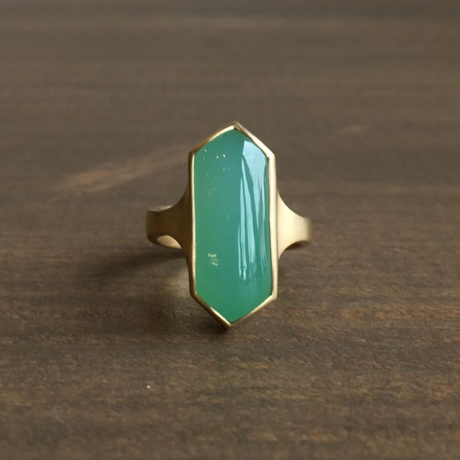 Jewelry Monika Krol | Hexagon Chrysoprase Cast Ring