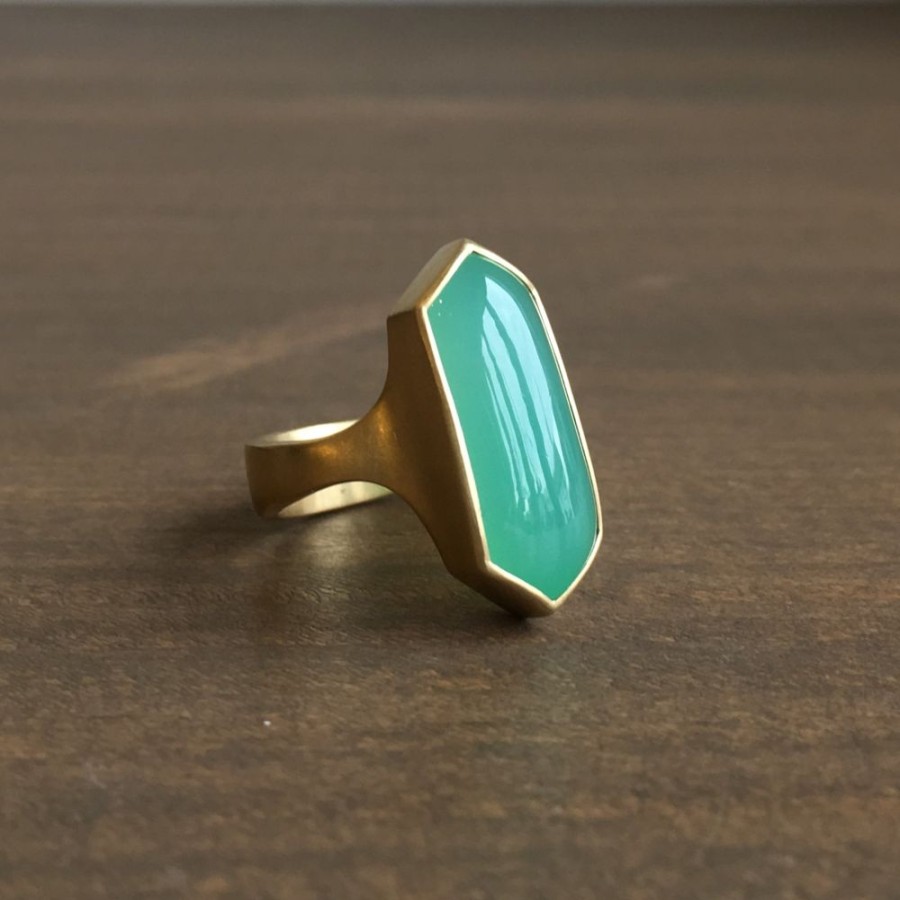 Jewelry Monika Krol | Hexagon Chrysoprase Cast Ring