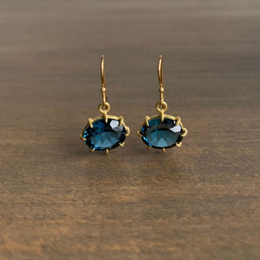 Jewelry Rosanne Pugliese | Small Faceted Oval London Blue Topaz Earrings