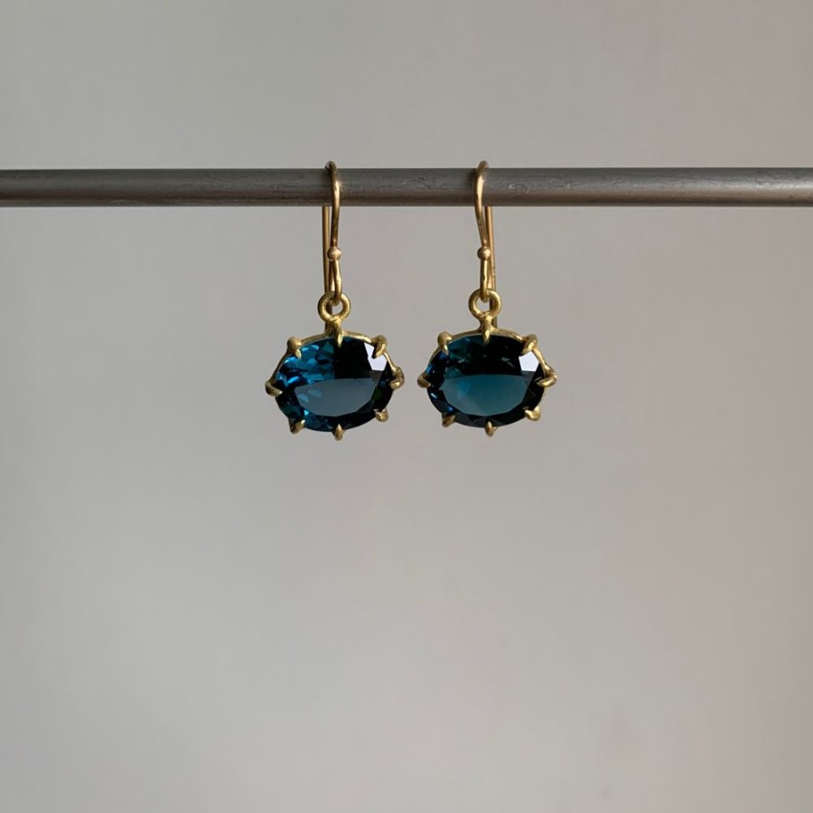 Jewelry Rosanne Pugliese | Small Faceted Oval London Blue Topaz Earrings