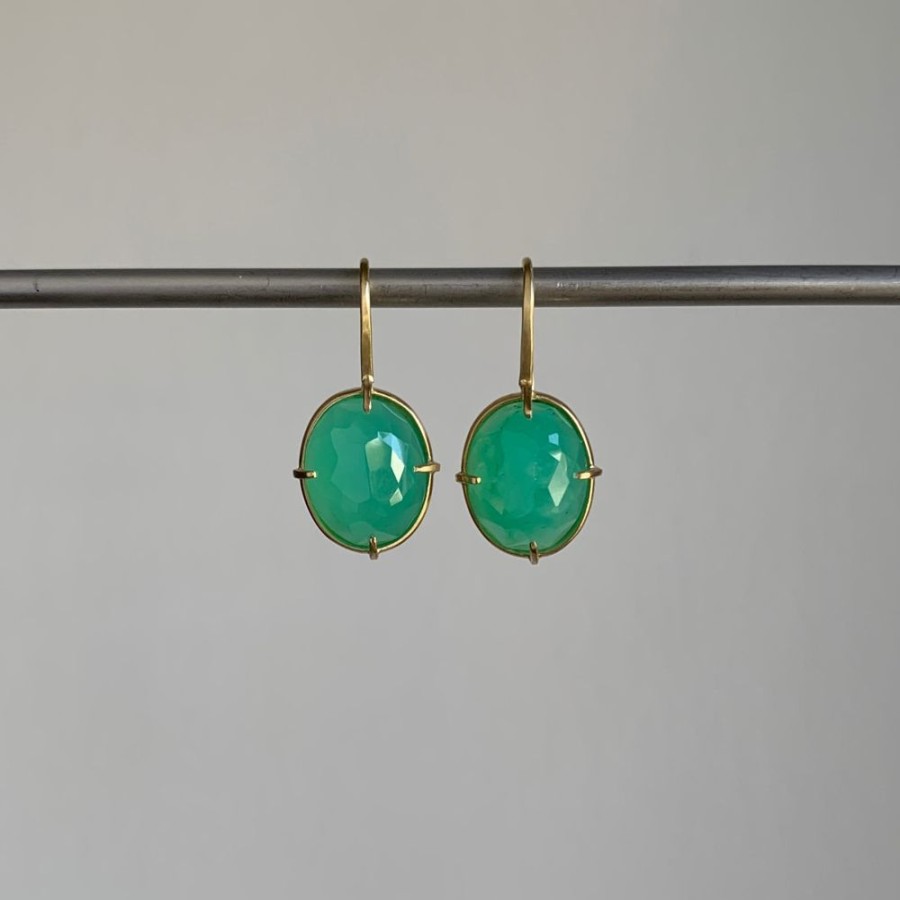 Jewelry Mimi Favre | Oval Faceted Chrysoprase Earrings