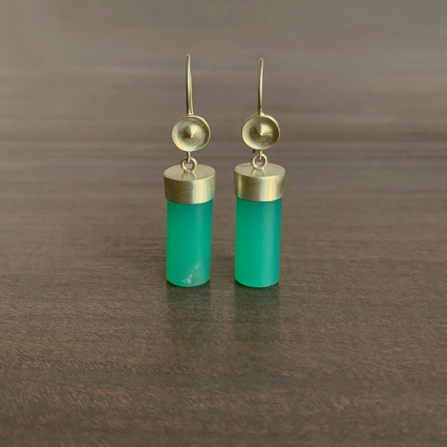 Jewelry Judi Powers | Temple Earrings With Chrysoprase Cylinders