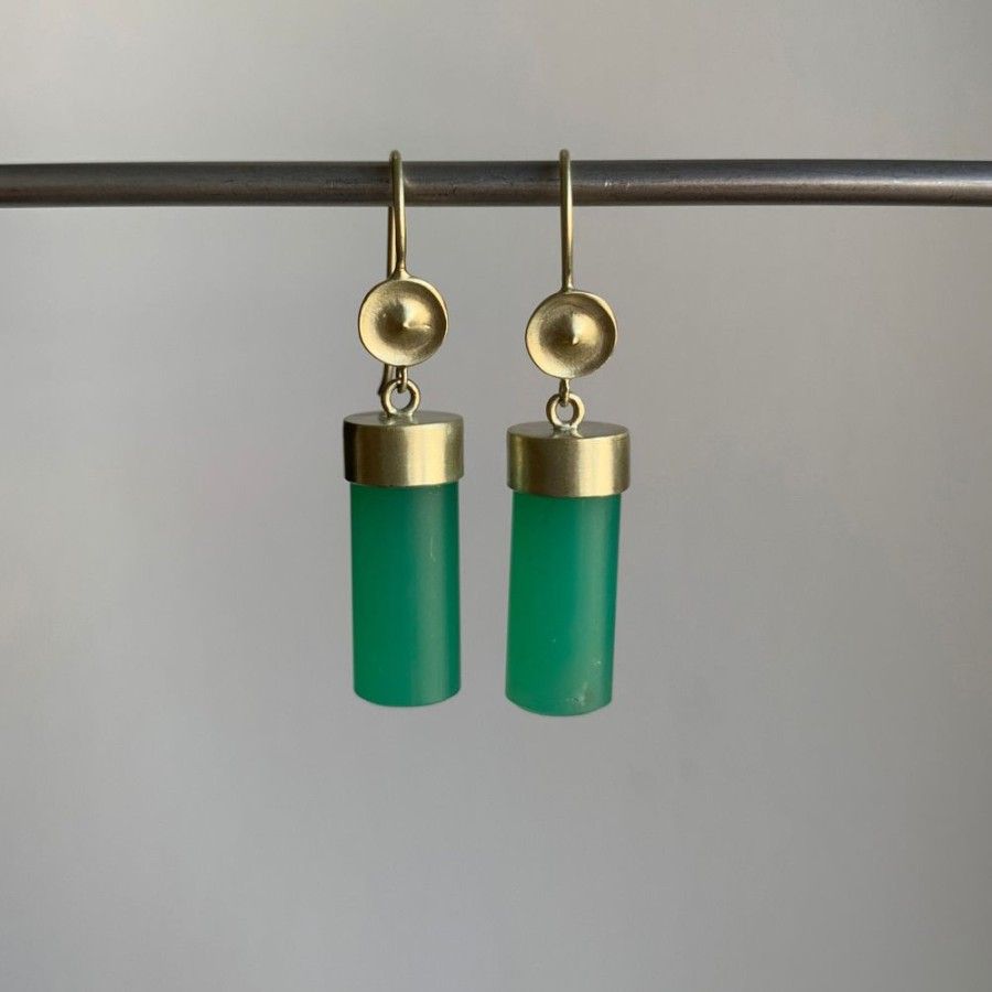 Jewelry Judi Powers | Temple Earrings With Chrysoprase Cylinders