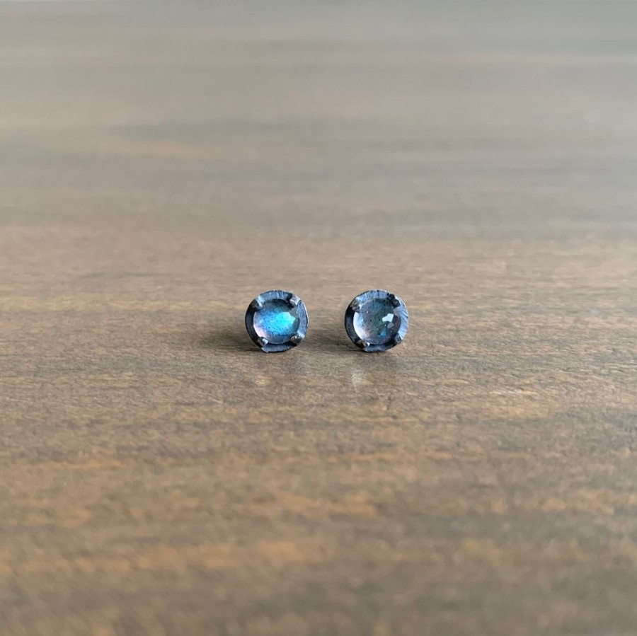 Jewelry Heather Guidero | Carved Prong Set Labradorite Stud Earrings