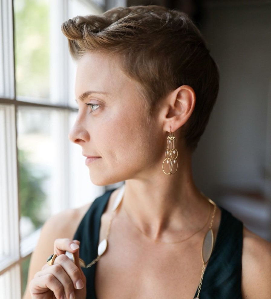 Jewelry Rosanne Pugliese | Long Layered Gold Earrings With Pearl Details