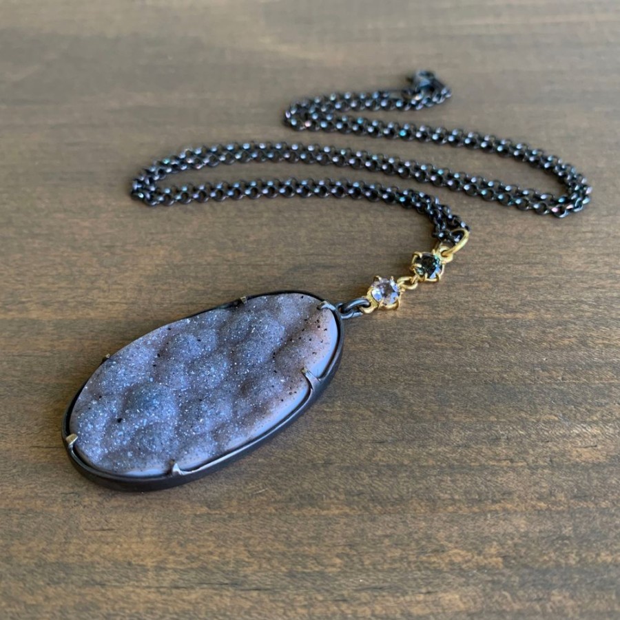 Jewelry Mimi Favre | Terra Pendant With Smoky Lavender Drusy And Umba Sapphire