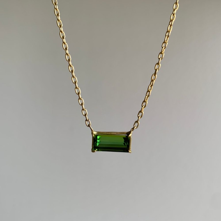 Jewelry Rosanne Pugliese | Emerald Cut Green Tourmaline Mini Gem Necklace