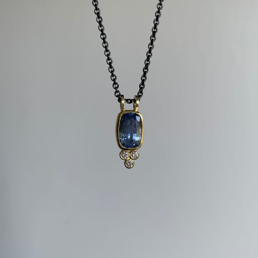 Jewelry Sam Woehrmann | Sapphire Cushion And Diamond Pendant