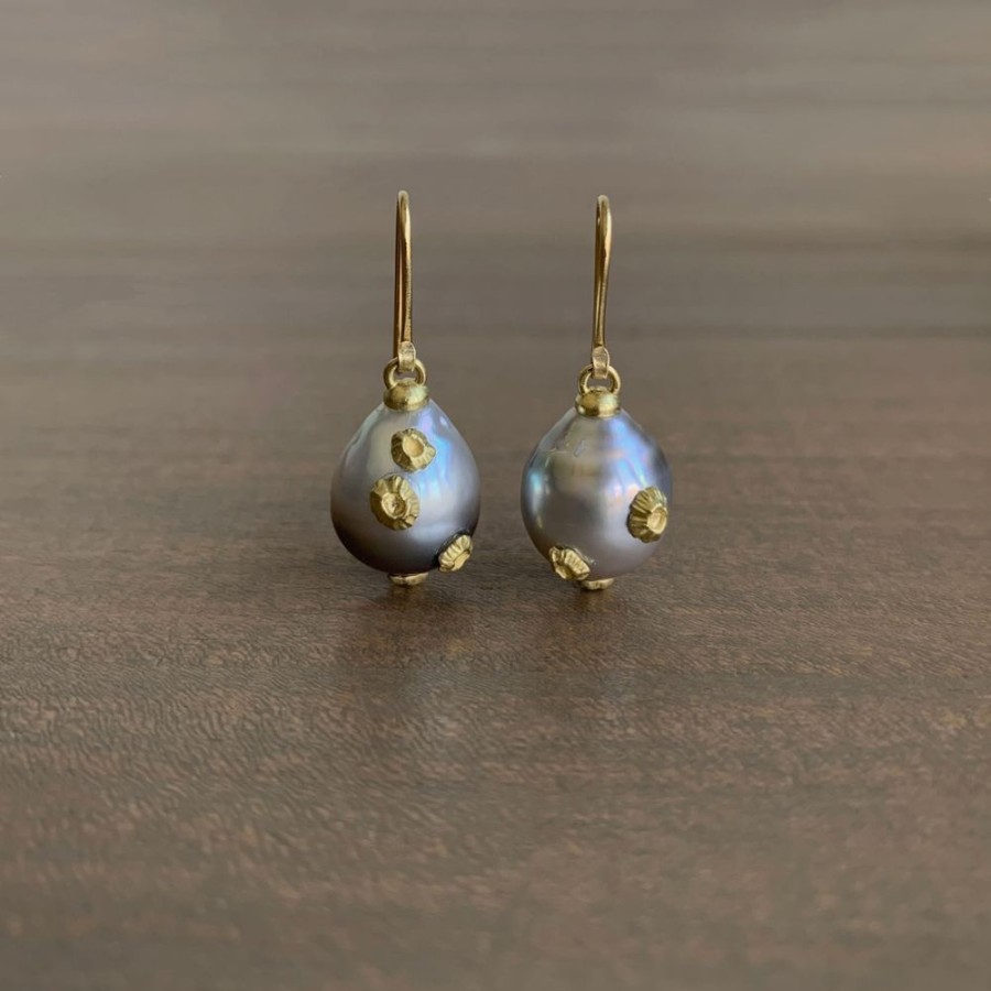 Jewelry Hannah Blount | Phosphorescent Tahitian Pearl Ruthie B. Earrings With Barnacles