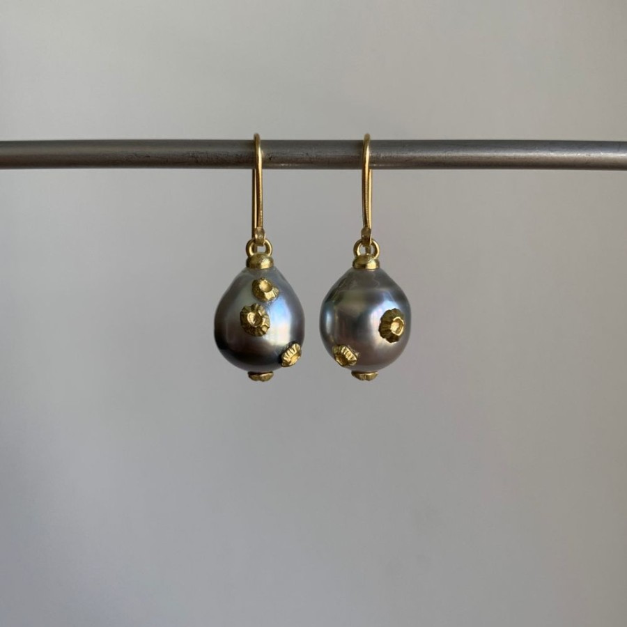 Jewelry Hannah Blount | Phosphorescent Tahitian Pearl Ruthie B. Earrings With Barnacles