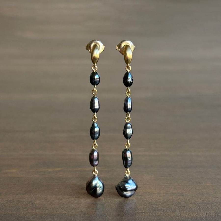 Jewelry Mimi Favre | Crescent Tahitian Keshi Pearl Cascade Earrings